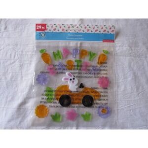 NEW Happy Easter Bunny Rabbit Car Flowers Glitter Sparkle Window Gel Clings 29pc